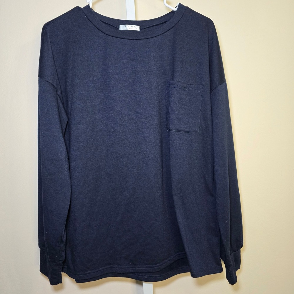 Ekouaer Womens Blue Long Sleeve Crew Neck Pullover Top with Pocket‎ ladies sz M